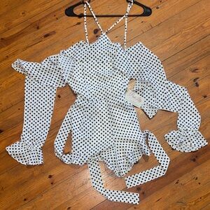 Pink Lily Polka Dot Off-Shoulder Romper